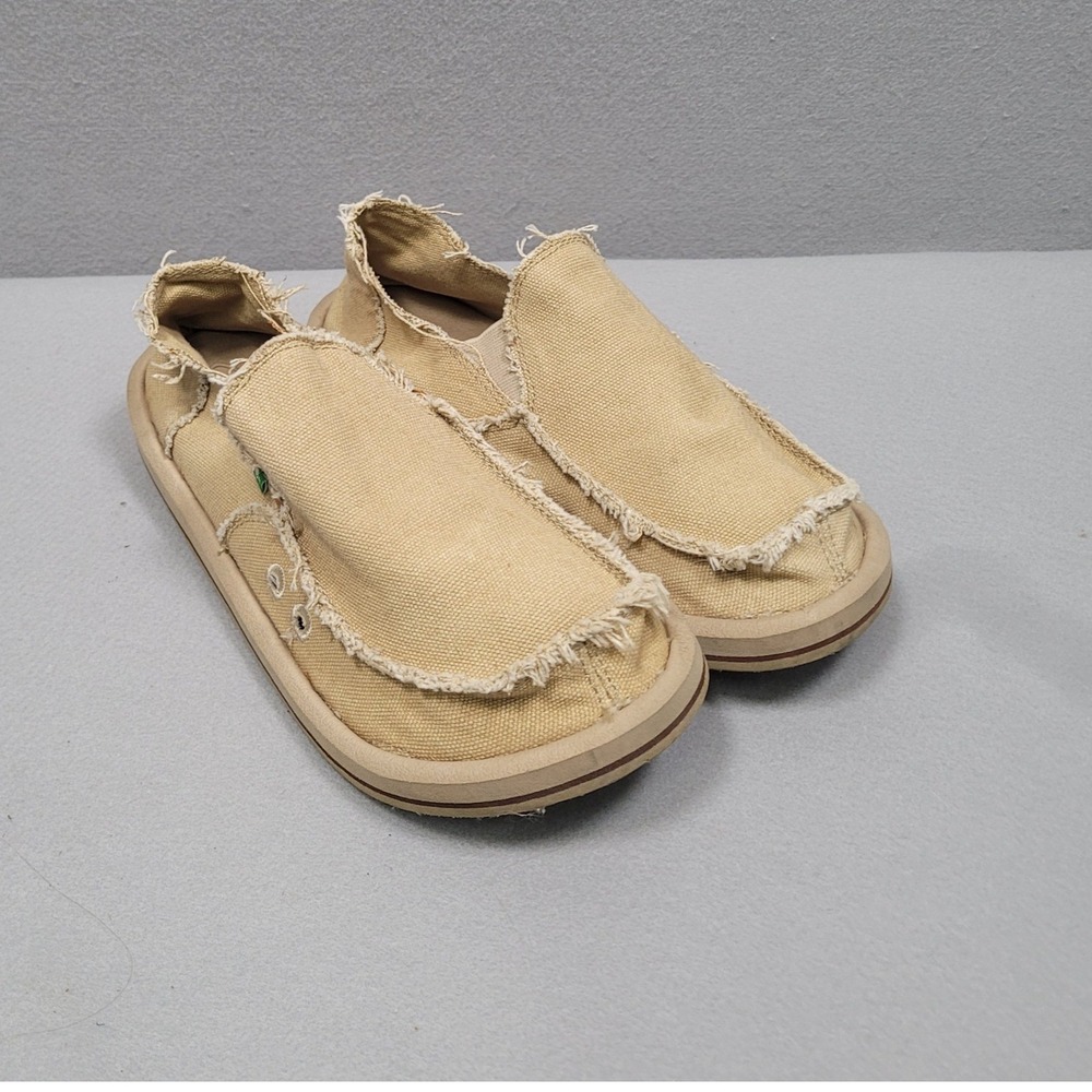 Sanuk Mens Vagabond Tan Canvas Slip On Sidewalk Surfers Shoes 7